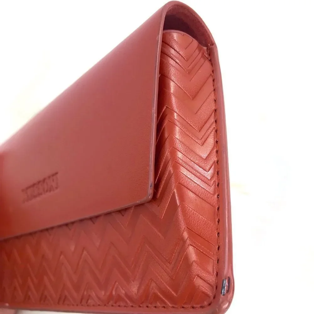 Missoni Brown Leather Glasses Case with Chevron Pattern and Glossy Finish